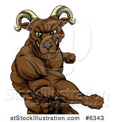 Vector Illustration of a Muscular Angry Ram Man Punching by AtStockIllustration