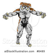 Vector Illustration of a Muscular Brown and Gray Bulldog Monster Man Mascot Standing Upright by AtStockIllustration