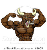 Vector Illustration of a Muscular Brown Bull Man Mascot Flexing, from the Waist up by AtStockIllustration
