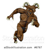 Vector Illustration of a Muscular Brown Ram Monster Man Running Upright by AtStockIllustration