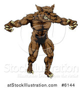 Vector Illustration of a Muscular Brown Wolf Man Attacking by AtStockIllustration