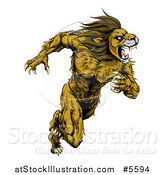 Vector Illustration of a Muscular Fierce Sprinting Lion Man Mascot by AtStockIllustration