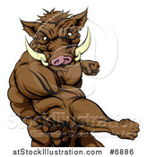 Vector Illustration of a Muscular Fighting Boar Man Punching by AtStockIllustration