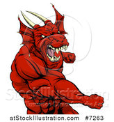 Vector Illustration of a Muscular Fighting Red Dragon Man Punching by AtStockIllustration