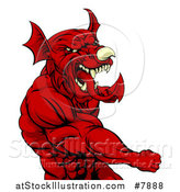 Vector Illustration of a Muscular Fighting Red Welsh Dragon Man Punching by AtStockIllustration