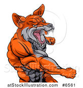 Vector Illustration of a Muscular Fox Man Mascot Punching from the Hips up by AtStockIllustration