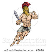 Vector Illustration of a Muscular Gladiator Gladiator Man in a Helmet Fighting with a Sword by AtStockIllustration