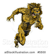Vector Illustration of a Muscular Male Lion Mascot Running Upright by AtStockIllustration