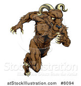 Vector Illustration of a Muscular Ram Monster Man Running Upright by AtStockIllustration