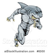 Vector Illustration of a Muscular Shark Man Mascot Running by AtStockIllustration