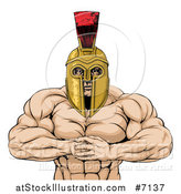 Vector Illustration of a Muscular Spartan Warrior Man Gesturing Bring It with His Fists by AtStockIllustration