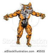 Vector Illustration of a Muscular Tiger Mascot Running Upright by AtStockIllustration