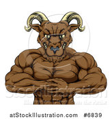 Vector Illustration of a Muscular Tough Angry Ram Man Punching One Fist into a Palm by AtStockIllustration