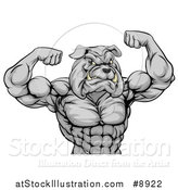 Vector Illustration of a Muscular Tough Gray Bulldog Man Mascot Flexing, from the Waist up by AtStockIllustration