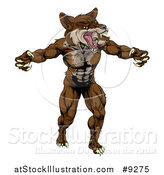 Vector Illustration of a Muscular Vicious Brown Coyote or Wolf Man by AtStockIllustration