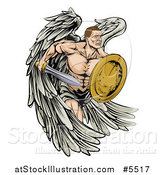 Vector Illustration of a Muscular Warrior Angel with a Sword and Shield by AtStockIllustration