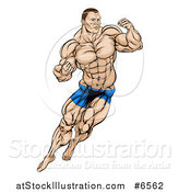 Vector Illustration of a Muscular White Male MMA Wrestler or Fighter in Action by AtStockIllustration