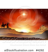 Vector Illustration of a Nativity Mary and Joseph Journeying Through the Desert at the City of Bethlehem by AtStockIllustration