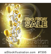 Vector Illustration of a Neon Black Friday Sale Text with 3d Party Balloons and Floating Gifts on Gold and Black by AtStockIllustration