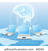 Vector Illustration of a Network of Laptops Connected to a 3d Brain by AtStockIllustration