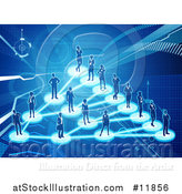 Vector Illustration of a Network of Silhouetted People Connected on a Blue Background by AtStockIllustration