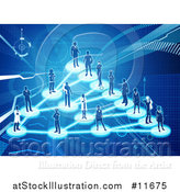 Vector Illustration of a Network of Silhouetted People on a Blue Background by AtStockIllustration