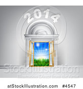 Vector Illustration of a New Year 2014 over Open Doors with Sunshine and Grass Outside by AtStockIllustration