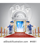 Vector Illustration of a New Year 2014 Venue Entrance with a VIP Red Carpet and Welcoming Friendly Doormen 2 by AtStockIllustration