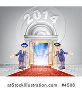 Vector Illustration of a New Year 2014 Venue Entrance with a VIP Red Carpet and Welcoming Friendly Doormen by AtStockIllustration