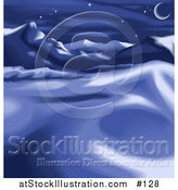 Vector Illustration of a Night Winter Landscape with Snow, Mountains and the Moon by AtStockIllustration