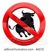 Vector Illustration of a No Bull Black Silhouetted Bovine in a Shiny Red Prohibited Symbol by AtStockIllustration