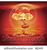 Vector Illustration of a Nuclear Explosion Mushroom Cloud and Red Sky by AtStockIllustration