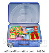 Vector Illustration of a Packed Travel Suitcase with Summer Gear by AtStockIllustration