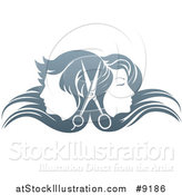 Vector Illustration of a Pair of Scissors Between Male and Female Faces Back to Back, in Profile, with Long Hair Waving in the Wind by AtStockIllustration