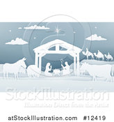 Vector Illustration of a Paper Art Styled Nativity Scene with the Wise Men, Animals and Manger by AtStockIllustration