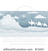 Vector Illustration of a Paper Art Styled Star of David over the Wise Men and Bethlehem by AtStockIllustration
