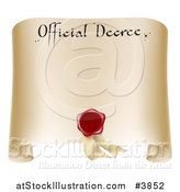 Vector Illustration of a Paper Official Decree Scroll with a Red Wax Seal and Copyspace by AtStockIllustration