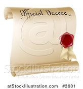 Vector Illustration of a Paper Scroll Official Decree and Red Wax Seal with Copyspace by AtStockIllustration