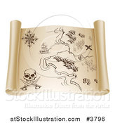 Vector Illustration of a Parchment Pirate Map with Secret Treasure Directions by AtStockIllustration