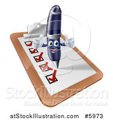 Vector Illustration of a Pen Completing a Survey and Giving Two Thumbs up by AtStockIllustration