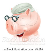 Vector Illustration of a Pension Piggy Bank with Glasses and a Green Hat by AtStockIllustration