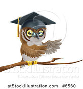 Vector Illustration of a Perched Professor Owl Presenting with His Wings from a Tree Branch by AtStockIllustration