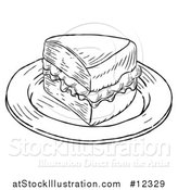 Vector Illustration of a Piece of Victoria Sponge Cake, Black and White Engraved Style by AtStockIllustration