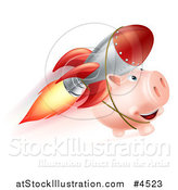 Vector Illustration of a Piggy Bank Flying with a Rocket Strapped to Its Back by AtStockIllustration