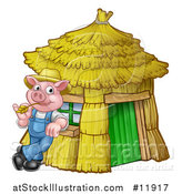 Vector Illustration of a Piggy from the Three Little Pigs Fairy Tale, Leaning Against His Straw House by AtStockIllustration