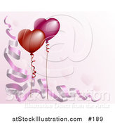 Vector Illustration of a Pink Background with Ribbons and Heart Shaped Balloons by AtStockIllustration