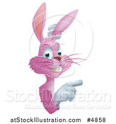 Vector Illustration of a Pink Bunny Pointing Around a Sign by AtStockIllustration