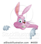 Vector Illustration of a Pink Bunny Pointing down at a Sign by AtStockIllustration