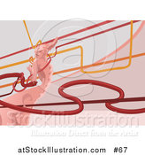 Vector Illustration of a Pink Demon, Lines and a Red Snake by AtStockIllustration