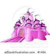 Vector Illustration of a Pink Fairy Tale Castle with Blue Flags Waving from the Towers, over White by AtStockIllustration